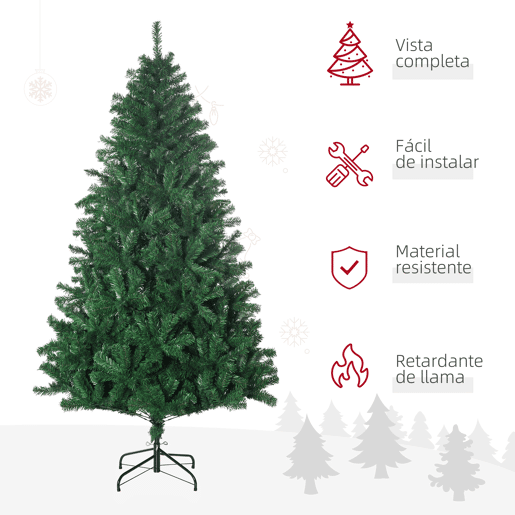 HOMCOM Árvore de Natal 180 cm com 1000 Ramos de PVC e Suporte de Aço Decoração de Natal para Interior Verde HOMCOM Árvore de Natal 180 cm com 1000 Ramos de PVC e Suporte de Aço Decoração de Natal para Interior Verde