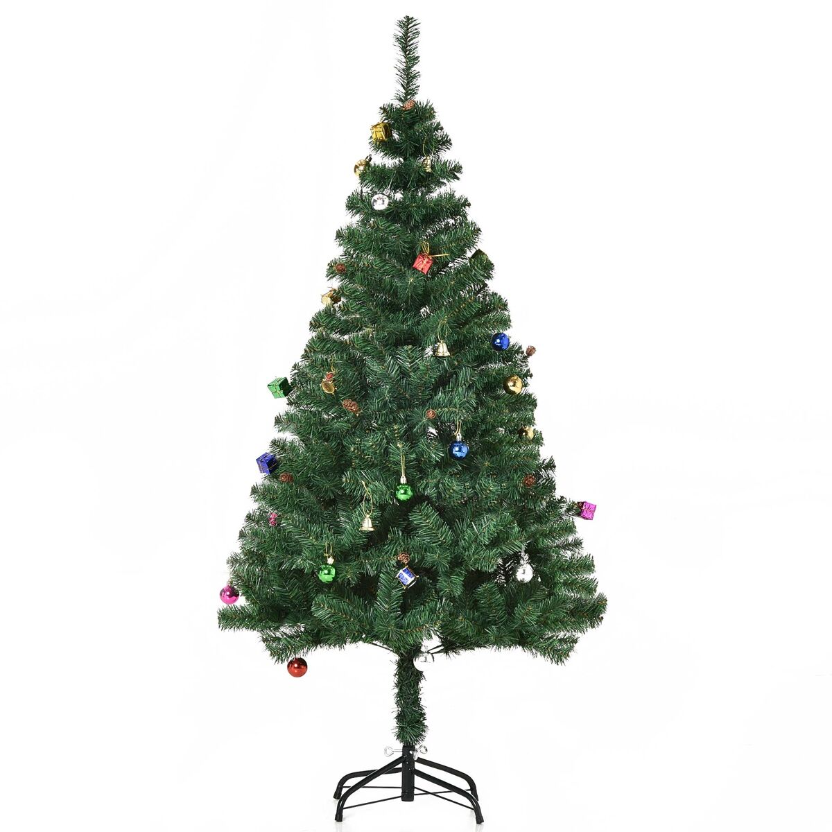 Homcom árbol de navidad 150cm artificial pino con adornos decorativos 48 pcs y soporte metálico color verde árbol realista para decoración navidad