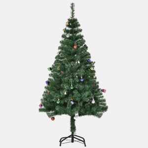 HOMCOM Árvore de Natal Artificial 150cm Ignífugo com 420 Ramos 48 Decorações Folhas de PVC e Suporte Metálico Decoração de Natal para Interior Verde