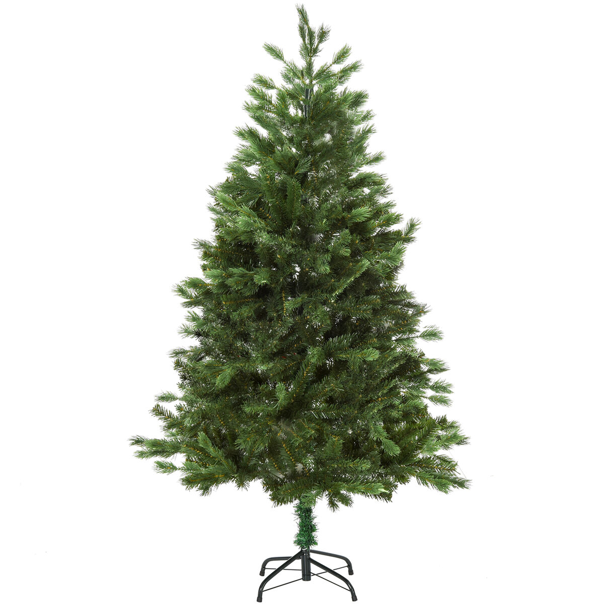 Homcom árbol de navidad ø105x210 cm artificial con 934 ramas pe tridente y pvc individual y base plegable árbol navideño decorativo exteriores interiores verde
