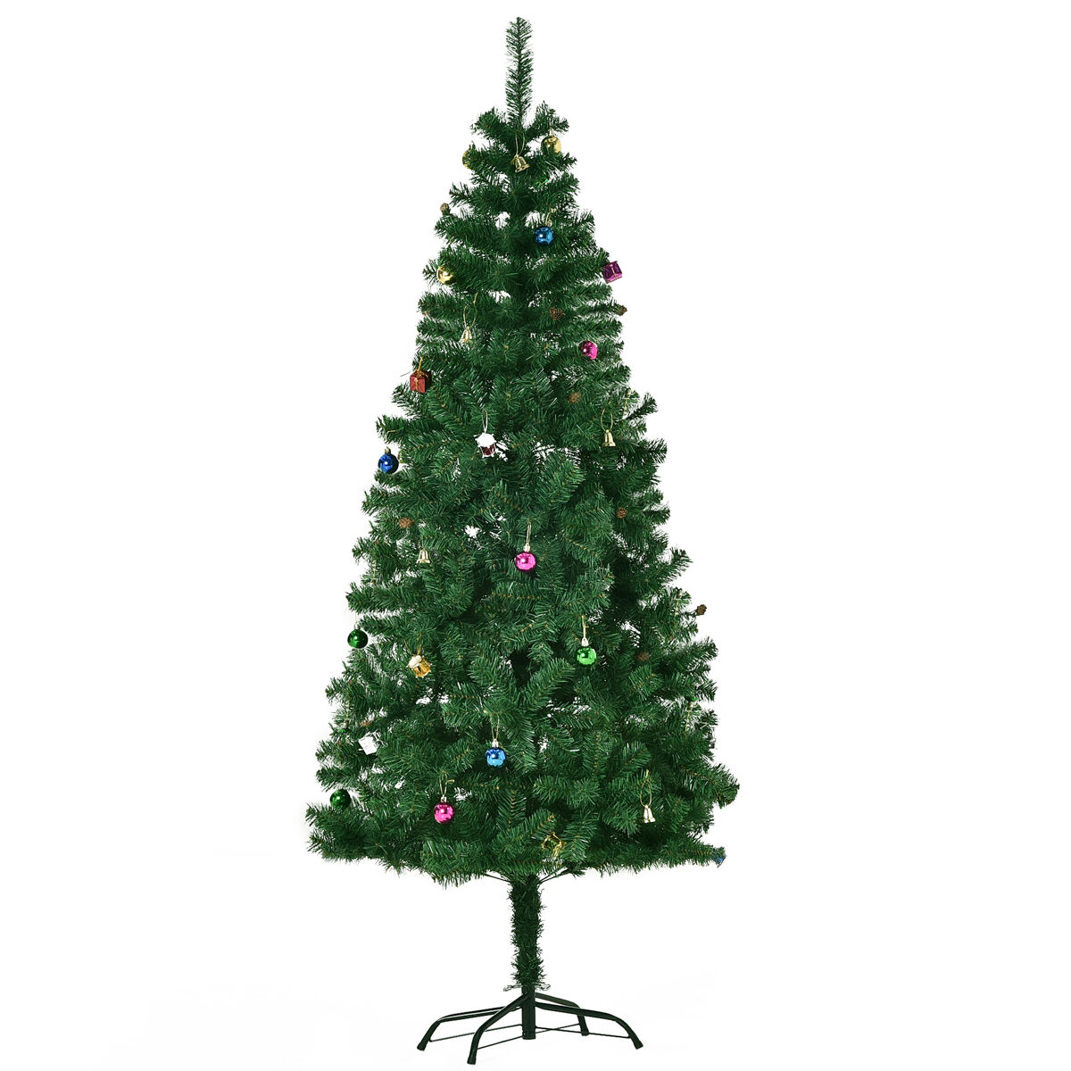 Homcom árbol de navidad 180cm artificial pino con adornos decorativos 48 pcs y soporte metálico color verde árbol realista para decoración navidad