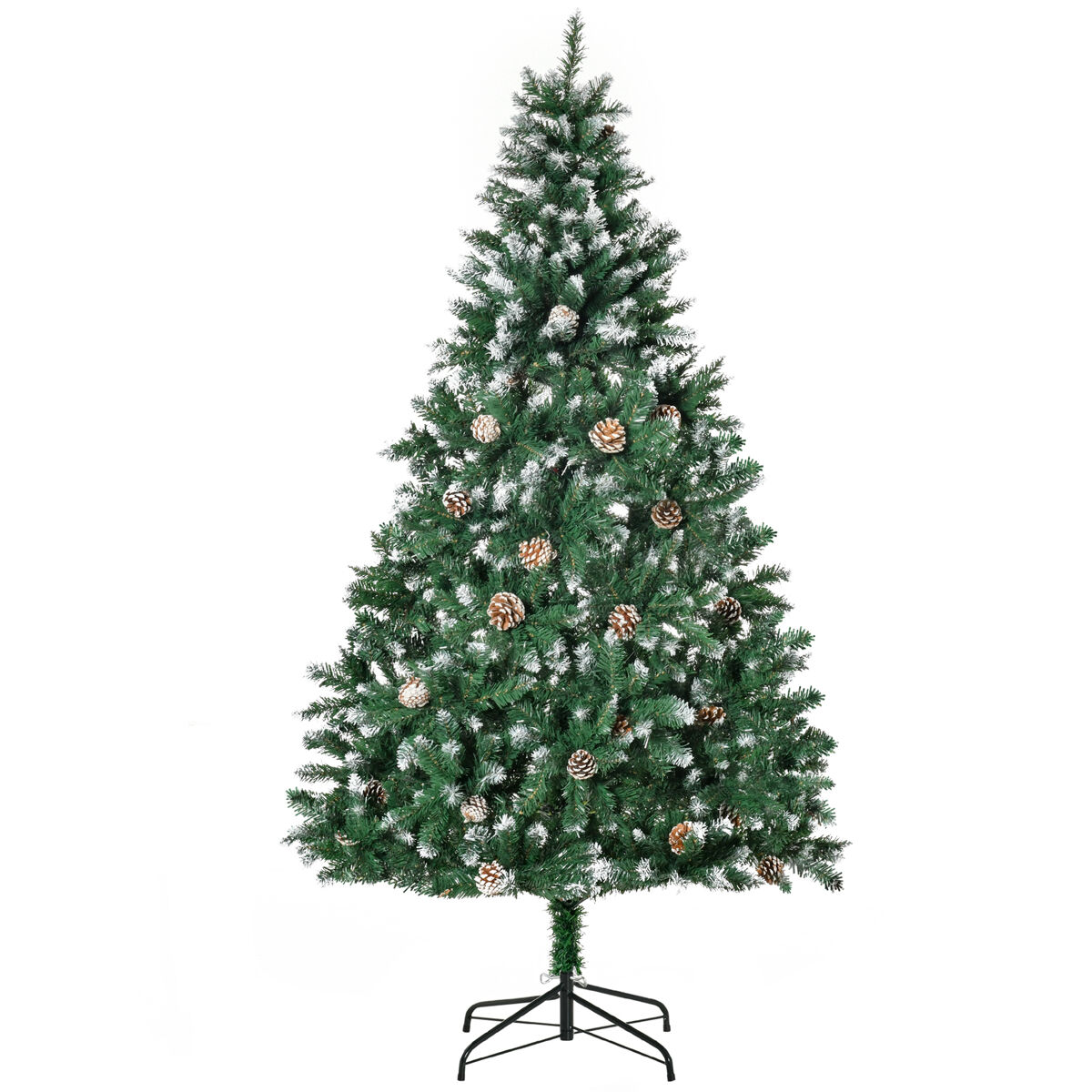 Homcom árbol de navidad artificial ø90x180 cm con 1111 puntas de pvc y 59 piñas con ramas apertura automática base plegable y soporte de acero para interiores verde