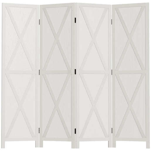 HOMCOM Biombo de 4 Paineis Separador de Ambientes Dobrável 182x170cm Divisória para Espaços de Madeira Decoração Elegante para Dormitório Sala de Estar Branco