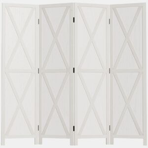 HOMCOM Biombo de 4 Paineis Separador de Ambientes Dobrável 182x170cm Divisória para Espaços de Madeira Decoração Elegante para Dormitório Sala de Estar Branco