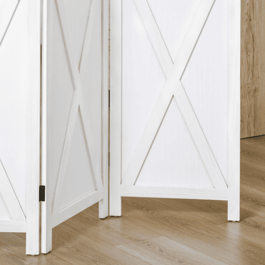 HOMCOM Biombo de 4 Paineis Separador de Ambientes Dobrável 182x170cm Divisória para Espaços de Madeira Decoração Elegante para Dormitório Sala de Estar Branco