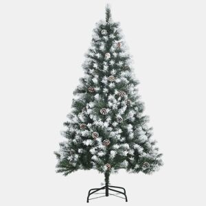 HOMCOM Árvore de Natal Artificial 150cm com 676 Ramas e 41 Pinhas Folhas de PVC com Efeito de Neve Base Dobrável e Suporte Metálico para Interiores Verde
