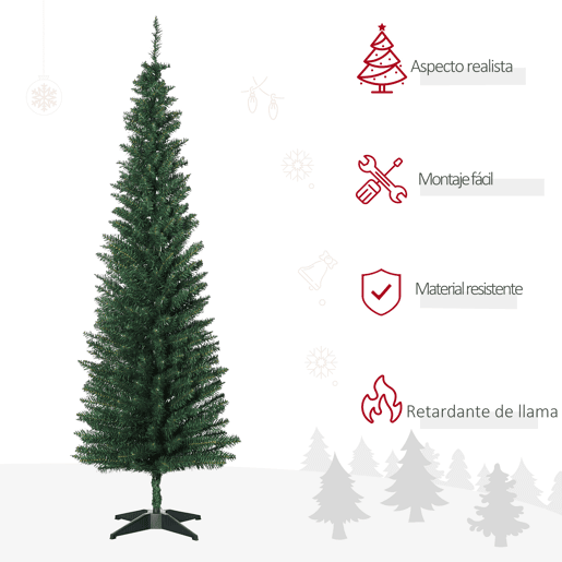 HOMCOM Árvore de Natal Artificial 180cm Ignífugo com 390 Pontas de Ramo PVC e Suporte de Metal Decoração de Natal para Interiores Fácil de Montar Verde