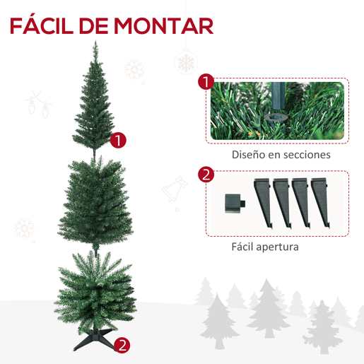 HOMCOM Árvore de Natal Artificial 180cm Ignífugo com 390 Pontas de Ramo PVC e Suporte de Metal Decoração de Natal para Interiores Fácil de Montar Verde