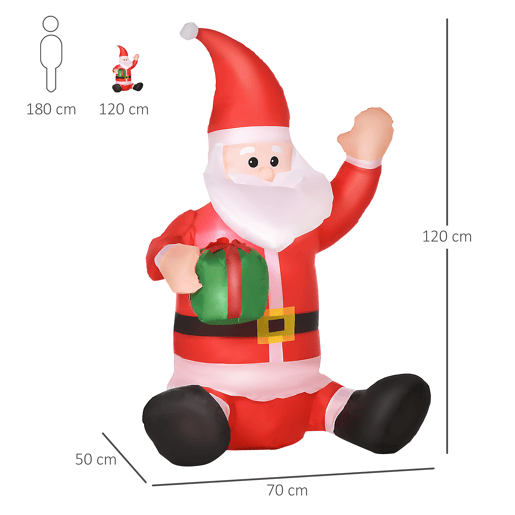 HOMCOM Pai Natal Insuflável de 1,2 m com Presente Decoração de Natal Iluminação LED 70x50x120cm Multicolorido HOMCOM Pai Natal Insuflável de 1,2 m com Presente Decoração de Natal Iluminação LED 70x50x120cm Multicolorido
