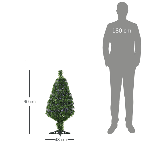 HOMCOM Árvore de Natal Artificial 90cm com 90 Ramos de PVC Fibra Óptica 4 Cores Suporte Decoração de Natal para Interiores F48x90cm Verde