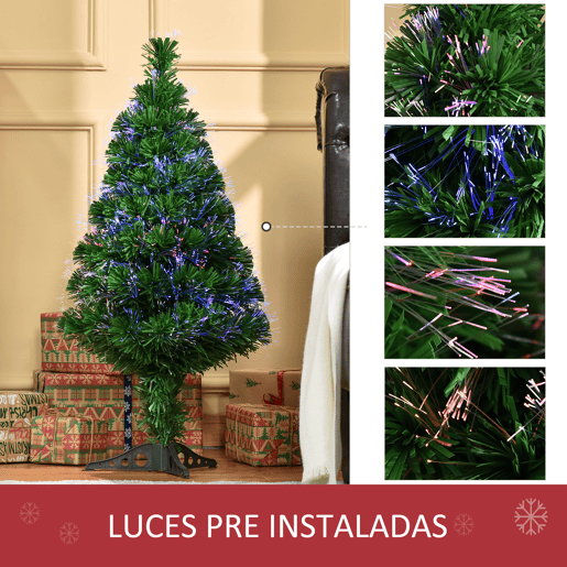 HOMCOM Árvore de Natal Artificial 90cm com 90 Ramos de PVC Fibra Óptica 4 Cores Suporte Decoração de Natal para Interiores F48x90cm Verde
