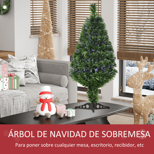 HOMCOM Árvore de Natal Artificial 90cm com 90 Ramos de PVC Fibra Óptica 4 Cores Suporte Decoração de Natal para Interiores F48x90cm Verde