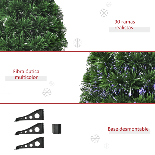 HOMCOM Árvore de Natal Artificial 90cm com 90 Ramos de PVC Fibra Óptica 4 Cores Suporte Decoração de Natal para Interiores F48x90cm Verde
