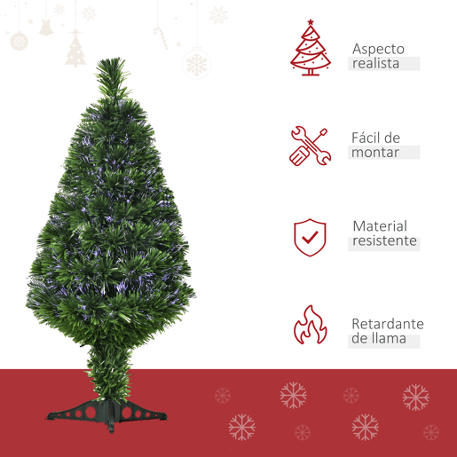 HOMCOM Árvore de Natal Artificial 90cm com 90 Ramos de PVC Fibra Óptica 4 Cores Suporte Decoração de Natal para Interiores F48x90cm Verde