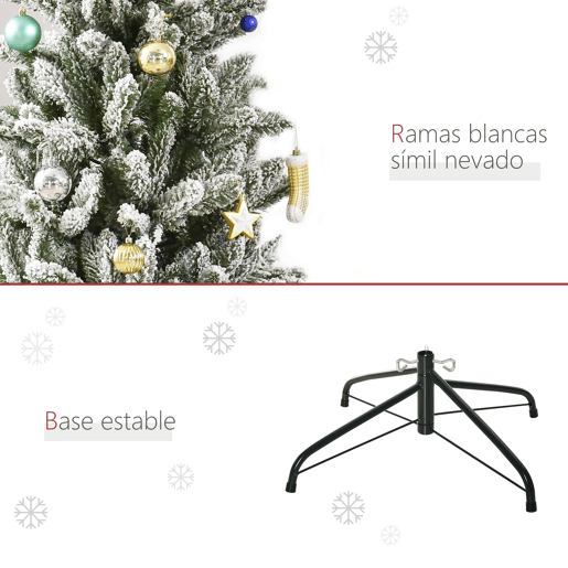 HOMCOM Árvore de Natal 180cm Neve Artificial com 394 Ramos Ignífugos de PVC Base Dobrável e Suporte de Aço Decoração de Natal para Interiores Ø60x180cm Verde e Branco