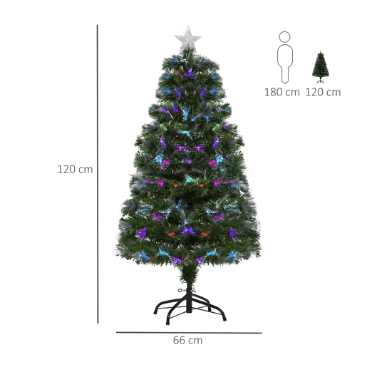 HOMCOM Árvore de Natal 120cm com 130 Luzes LED de Múltiplas Cores e Estrela Decorativa Ø66x120 cm Verde