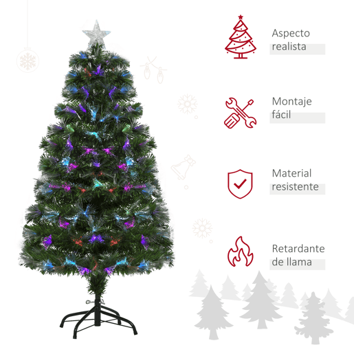 HOMCOM Árvore de Natal 120cm com 130 Luzes LED de Múltiplas Cores e Estrela Decorativa Ø66x120 cm Verde
