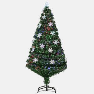 HOMCOM Árvore de Natal Artificial 150 cm Árvore de Natal com 180 Ramos 21 Luzes LED e Fibra Óptica Decoração de Natal Ø60x150 cm Verde