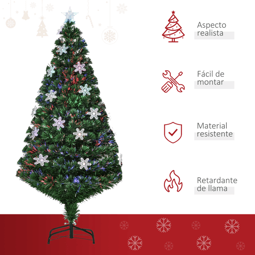 HOMCOM Árvore de Natal Artificial 150 cm Árvore de Natal com 180 Ramos 21 Luzes LED e Fibra Óptica Decoração de Natal Ø60x150 cm Verde