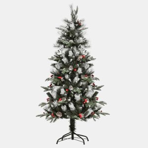 HOMCOM Árvore de Natal Artificial 150cm com 440 Ramas 39 Pinhas e 39 Frutinhas Folhas de PVC PE Base Dobrável e Suporte Metálico Decoração de Natal para Interiores Verde