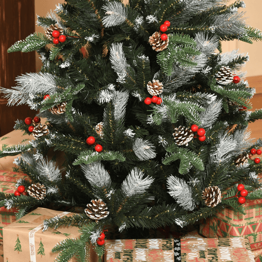 HOMCOM Árvore de Natal Artificial 150cm com 440 Ramas 39 Pinhas e 39 Frutinhas Folhas de PVC PE Base Dobrável e Suporte Metálico Decoração de Natal para Interiores Verde