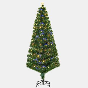 HOMCOM Árvore de Natal 180 cm Árvore de Natal Artificial com Luzes LED Fibra Óptica 230 Ramos de PVC e Suporte Metálico Ø82x180 cm Verde