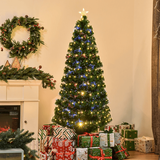 HOMCOM Árvore de Natal 180 cm Árvore de Natal Artificial com Luzes LED Fibra Óptica 230 Ramos de PVC e Suporte Metálico Ø82x180 cm Verde HOMCOM Árvore de Natal 180 cm Árvore de Natal Artificial com Luzes LED Fibra Óptica 230 Ramos de PVC e Suporte Metálico Ø82x180 cm Verde