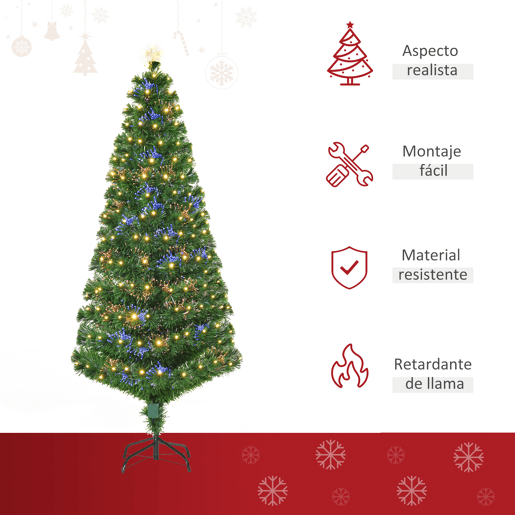 HOMCOM Árvore de Natal 180 cm Árvore de Natal Artificial com Luzes LED Fibra Óptica 230 Ramos de PVC e Suporte Metálico Ø82x180 cm Verde HOMCOM Árvore de Natal 180 cm Árvore de Natal Artificial com Luzes LED Fibra Óptica 230 Ramos de PVC e Suporte Metálico Ø82x180 cm Verde