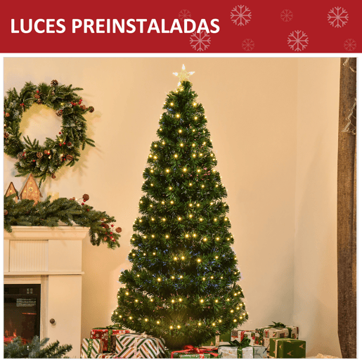 HOMCOM Árvore de Natal 180 cm Árvore de Natal Artificial com Luzes LED Fibra Óptica 230 Ramos de PVC e Suporte Metálico Ø82x180 cm Verde HOMCOM Árvore de Natal 180 cm Árvore de Natal Artificial com Luzes LED Fibra Óptica 230 Ramos de PVC e Suporte Metálico Ø82x180 cm Verde