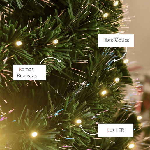 HOMCOM Árvore de Natal 180 cm Árvore de Natal Artificial com Luzes LED Fibra Óptica 230 Ramos de PVC e Suporte Metálico Ø82x180 cm Verde HOMCOM Árvore de Natal 180 cm Árvore de Natal Artificial com Luzes LED Fibra Óptica 230 Ramos de PVC e Suporte Metálico Ø82x180 cm Verde