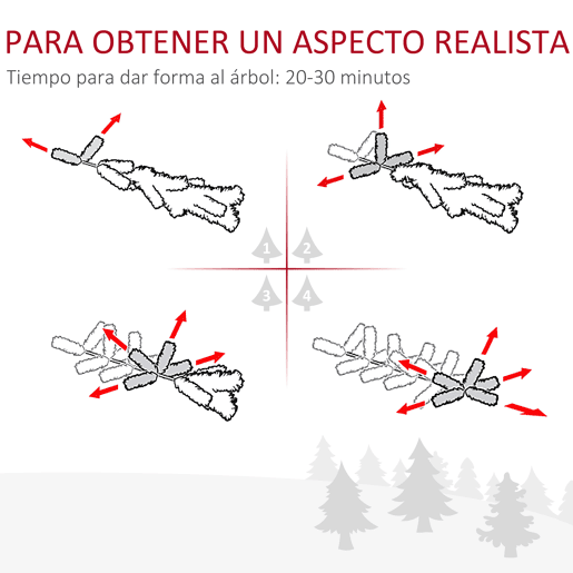 HOMCOM Árvore de Natal Nevada Artificial 180cm com 300 Luzes LED Branco Quente 618 Ramos Ignífugos de PVC Decorações Incluidadas e Base Dobrável Ø65x180cm Verde