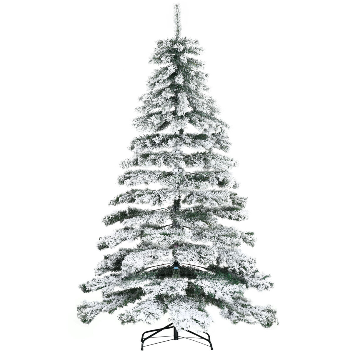 Homcom árbol de navidad 225 cm árbol de navidad artificial nevado con 1083 ramas y soporte de metal árbol de navideño para salón verde y blanco