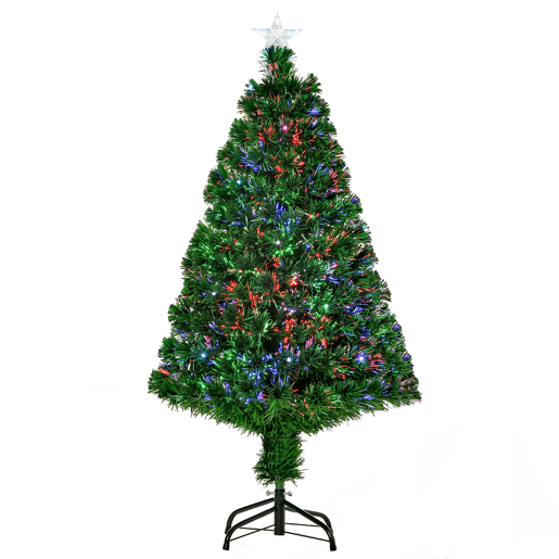HOMCOM Árvore de Natal 120 cm Árvore de Natal Artificial com 130 Ramos 16 Luzes LED e Fibra Óptica Decoração de Natal Ø60x120 cm Verde