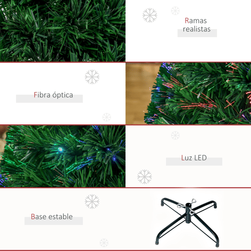HOMCOM Árvore de Natal 120 cm Árvore de Natal Artificial com 130 Ramos 16 Luzes LED e Fibra Óptica Decoração de Natal Ø60x120 cm Verde