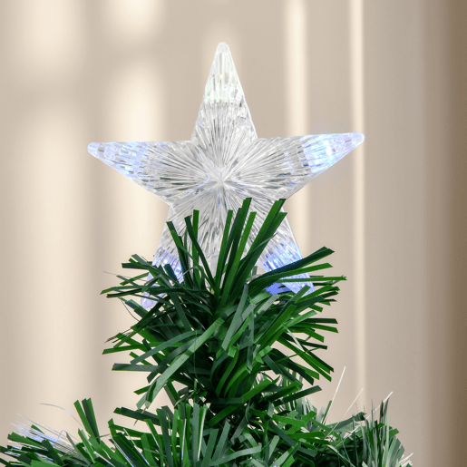 HOMCOM Árvore de Natal 120 cm Árvore de Natal Artificial com 130 Ramos 16 Luzes LED e Fibra Óptica Decoração de Natal Ø60x120 cm Verde