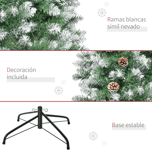 HOMCOM Árvore de Natal Artificial Ø75x180cm com 630 Ramas e 37 Pinhas Folhas de PVC Base Dobrável e Suporte Metálico Decoração de Natal para Interiores Verde