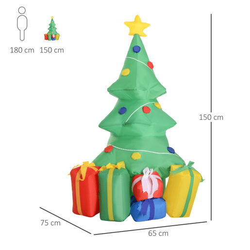 HOMCOM Árvore de Natal Insuflável 1,5 m Árvore Decorativa de Natal com Decorações e Luzes LED Insuflável de Natal 65x75x150 cm Multicor HOMCOM Árvore de Natal Insuflável 1,5 m Árvore Decorativa de Natal com Decorações e Luzes LED Insuflável de Natal 65x75x150 cm Multicor