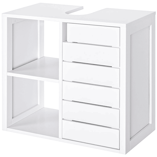 kleankin Móvel para Lavatório Pousar Móvel para Casa de Banho Suspenso com 2 Prateleiras Abertas e Armário com Prateleira Ajustável 60x30x54 cm Branco kleankin Móvel para Lavatório Pousar Móvel para Casa de Banho Suspenso com 2 Prateleiras Abertas e Armário com Prateleira Ajustável 60x30x54 cm Branco