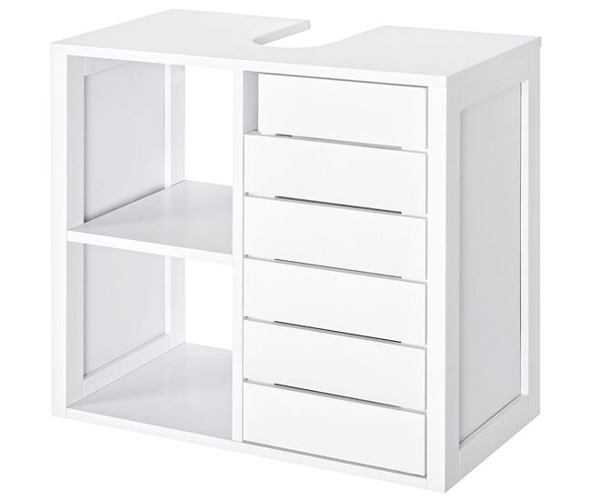 Kleankin mueble bajo de lavabo para baño suspendido compacto con 2 estantes abiertos y zona cerrada 60x30x54 cm blanco