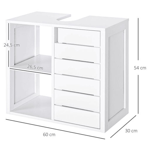 kleankin Móvel para Lavatório Pousar Móvel para Casa de Banho Suspenso com 2 Prateleiras Abertas e Armário com Prateleira Ajustável 60x30x54 cm Branco kleankin Móvel para Lavatório Pousar Móvel para Casa de Banho Suspenso com 2 Prateleiras Abertas e Armário com Prateleira Ajustável 60x30x54 cm Branco