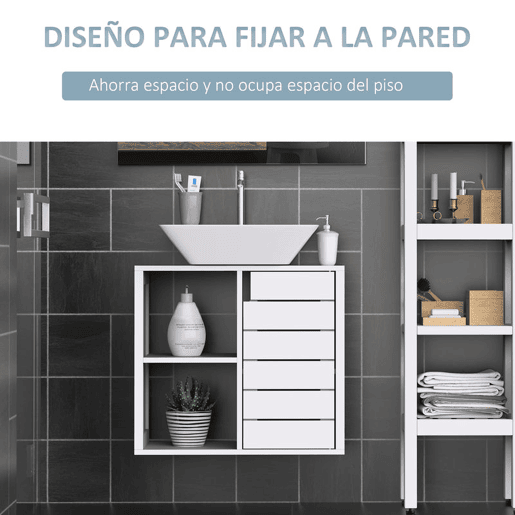 kleankin Móvel para Lavatório Pousar Móvel para Casa de Banho Suspenso com 2 Prateleiras Abertas e Armário com Prateleira Ajustável 60x30x54 cm Branco kleankin Móvel para Lavatório Pousar Móvel para Casa de Banho Suspenso com 2 Prateleiras Abertas e Armário com Prateleira Ajustável 60x30x54 cm Branco