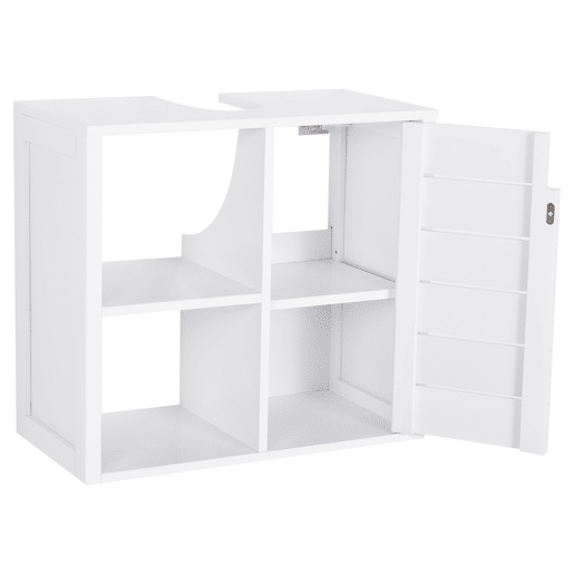 kleankin Móvel para Lavatório Pousar Móvel para Casa de Banho Suspenso com 2 Prateleiras Abertas e Armário com Prateleira Ajustável 60x30x54 cm Branco kleankin Móvel para Lavatório Pousar Móvel para Casa de Banho Suspenso com 2 Prateleiras Abertas e Armário com Prateleira Ajustável 60x30x54 cm Branco