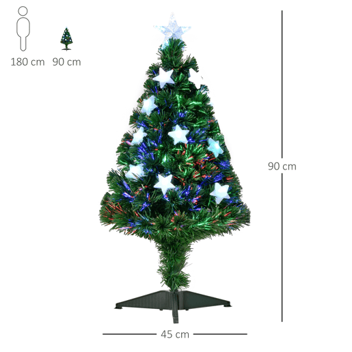 HOMCOM Árvore de Natal Artificial 90cm Árvore de Natal com 12 Luzes LED 3 Cores e 90 Ramos PVC Decoração de Natal Verde