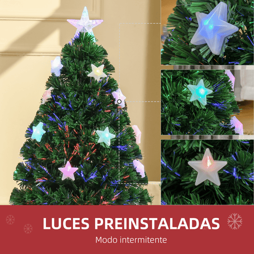 HOMCOM Árvore de Natal Artificial 90cm Árvore de Natal com 12 Luzes LED 3 Cores e 90 Ramos PVC Decoração de Natal Verde