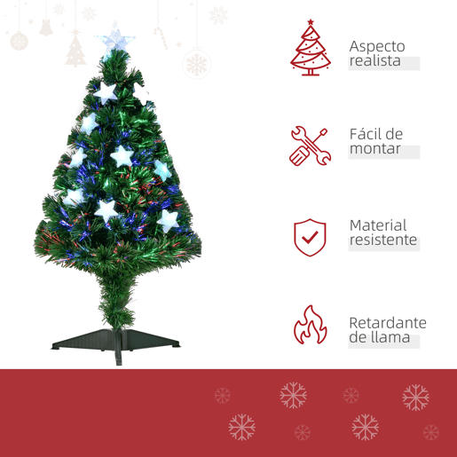 HOMCOM Árvore de Natal Artificial 90cm Árvore de Natal com 12 Luzes LED 3 Cores e 90 Ramos PVC Decoração de Natal Verde