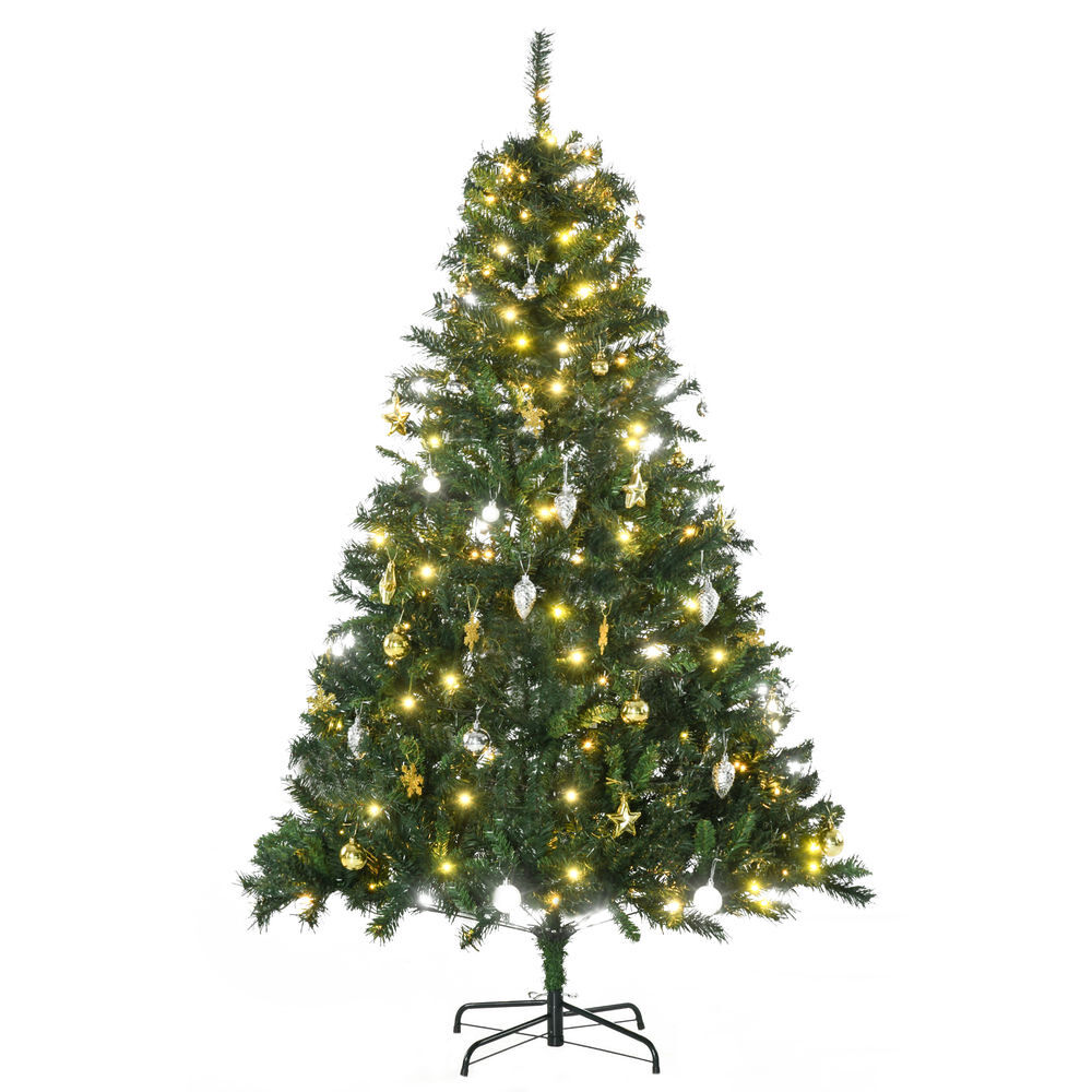 Homcom árbol de navidad con luces led árbol artificial 180 cm con 745 ramas bolas adornos y soporte de metal ø112x180 cm verde