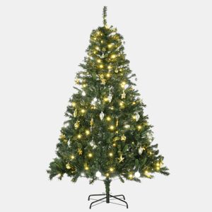 HOMCOM Árvore de Natal Artificial 180cm Árvore de Natal com 745 Ramos 200 Luzes LED com Cor Branco Quente Suporte e Decorações Incluídas Ø112x180cm Verde