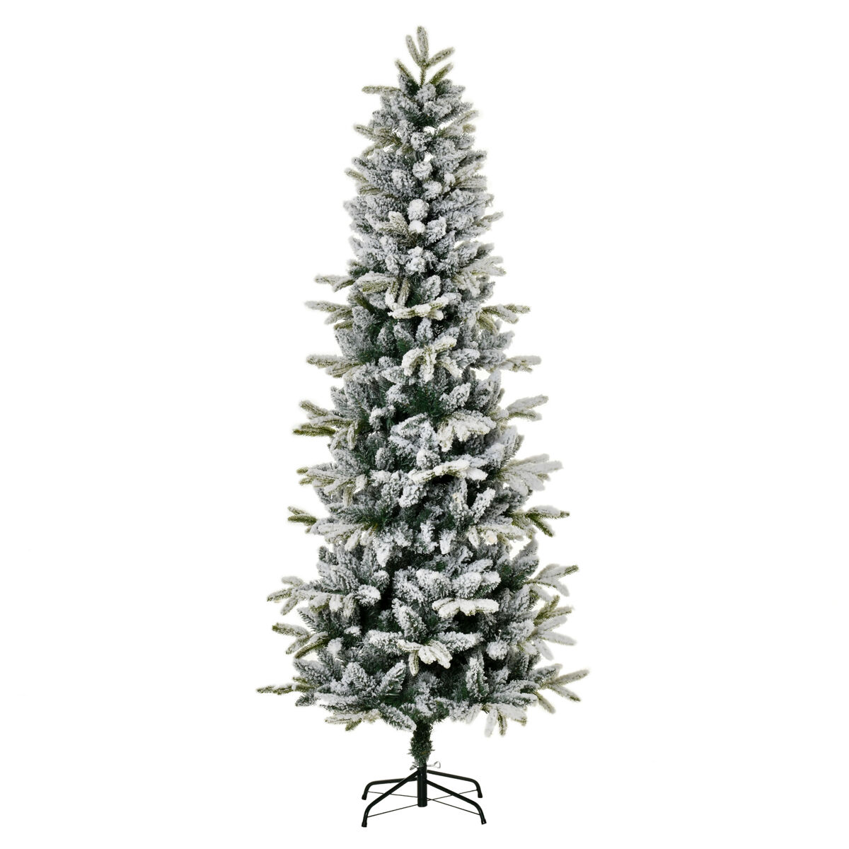 Homcom árbol de navidad nevado 210 cm árbol de navidad artificial con 784 puntas de rama ignífugas y soporte de acero decoración navideña para interiores verde y blanco