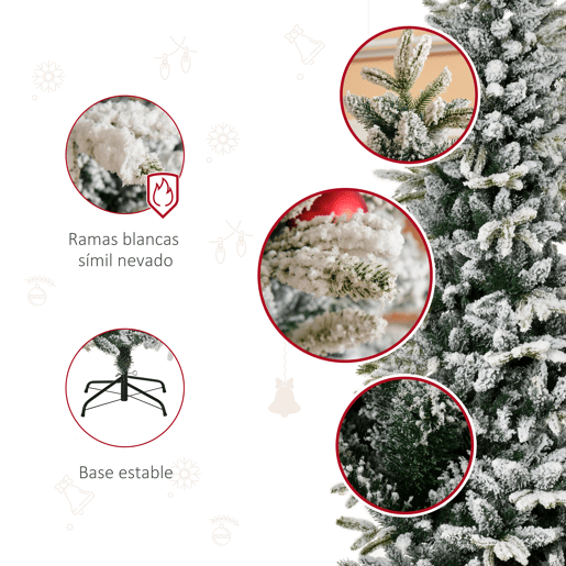 HOMCOM Árvore de Natal Ø95x210cm Neve Artificial com 784 Pontas de Ramos Ignífugos e Suporte de Aço Decoração de Natal para Interiores Verde e Branco