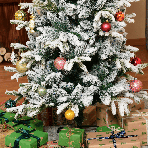 HOMCOM Árvore de Natal Ø95x210cm Neve Artificial com 784 Pontas de Ramos Ignífugos e Suporte de Aço Decoração de Natal para Interiores Verde e Branco